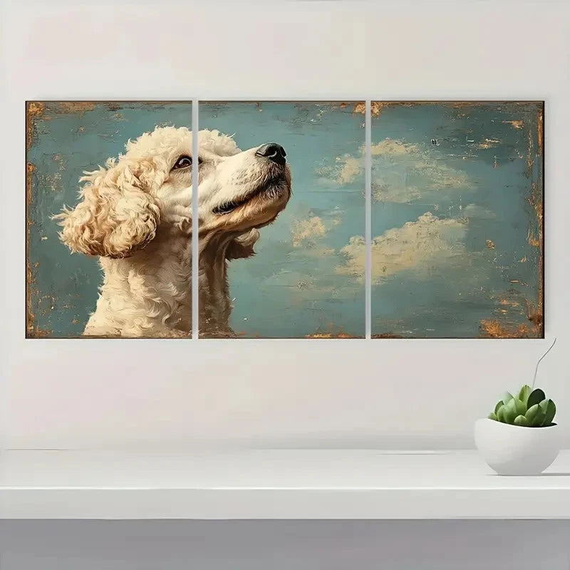 3pcs Vintage Dog White Poodle I  Wall Art Set Canvas Framed 40x60cm - High Quality Print 100% Australian Made Wall Canvas Ready to Hang - Bella Home Decor