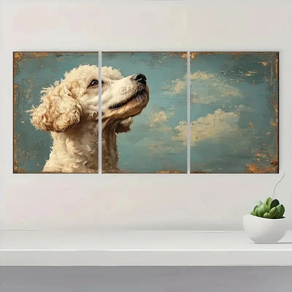 3pcs Vintage Dog White Poodle I  Wall Art Set Canvas Framed 40x60cm - High Quality Print 100% Australian Made Wall Canvas Ready to Hang - Bella Home Decor