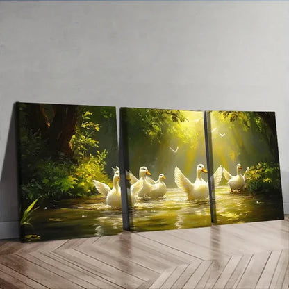 3pcs Serene Ducks by the River Scene Wall Art Set Canvas Unframed – High Quality Print 100% Australian Made Wall Canvas