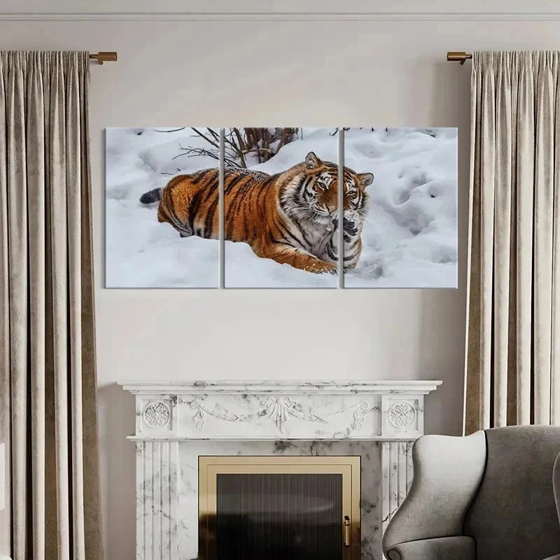 3pcs Snow Scene and Tiger Modern Decor Wall Art Set Canvas Framed 60x90cm - High Quality Print 100% Australian Made Wall Canvas Ready to Hang - Bella Home Decor