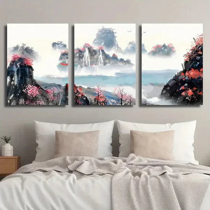 3pcs Japanese Mountains Landscape Wall Art Set Canvas Unframed - High Quality Print 100% Australian Made Wall Canvas