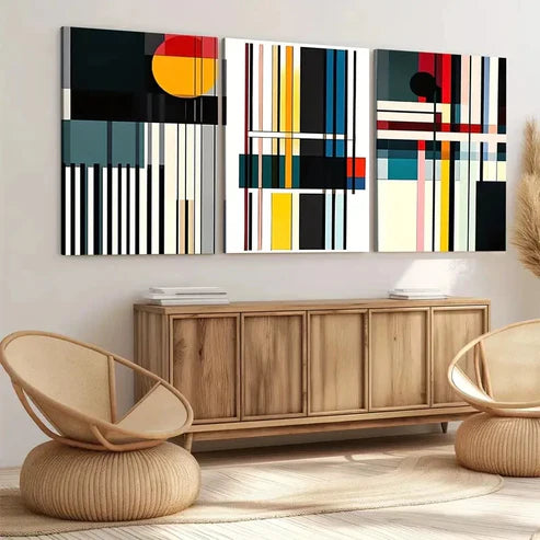 3pcs Color Abstract Geometric Elegant Artistic Wall Art Set Canvas Unframed - High Quality Print 100% Australian Made Wall Canvas - Bella Home Decor