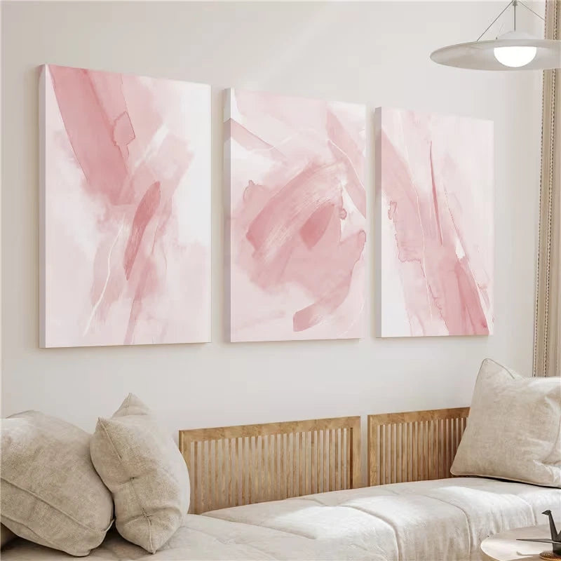 3pcs Modern Pink Abstract Brush Stroke Wall Art Set Canvas Framed 60x90cm - High Quality Print 100% Australian Made Wall Canvas Ready to Hang