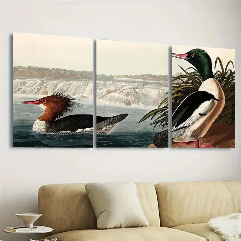 3pcs Goosander Wall Art Set Canvas Framed 40x60cm - High Quality Print 100% Australian Made Wall Canvas Ready to Hang - Bella Home Decor