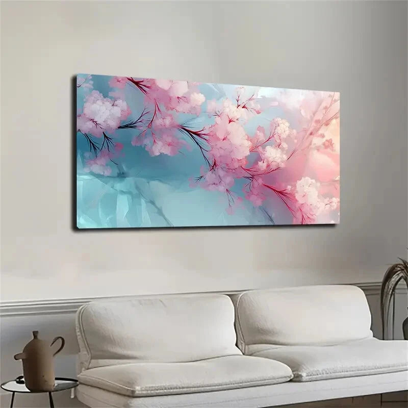 Red Line Floral Branches Wall Art canvas office home room framed 120x60cm - Bella Home Decor