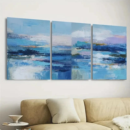 3pcs Blue Pastel, Contemporary Polyester Wall Art Set Canvas Framed 50x70cm - High Quality Print 100% Australian Made Wall Canvas Ready to Hang - Bella Home Decor