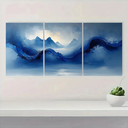 3pcs Abstract Blue Line Painting Metal Print Ready to Hang Art - Bella Home Decor