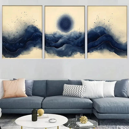 3pcs Abstract Blue Mountain Wave Style Metal Print Ready to Hang Art - Bella Home Decor