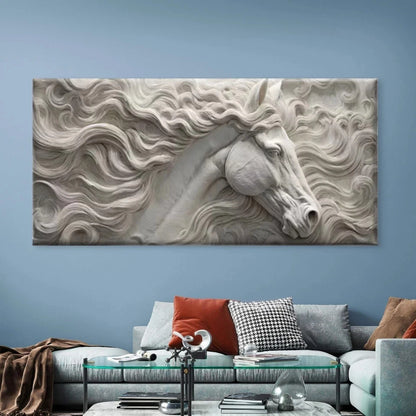 Horse Head Flowing Mane & Tail Wall Art Canvas Office Home Room Framed 120x60cm