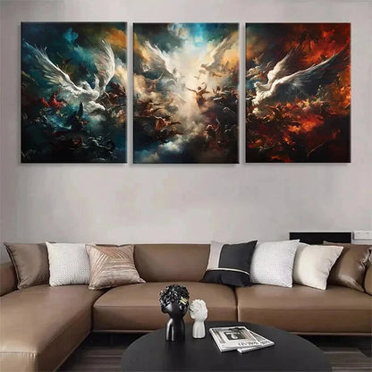 3pcs Epic Battle of Angels and Demon Perfect Wall Art Set Canvas Framed 50x70cm - High Quality Print 100% Australian Made Wall Canvas Ready to Hang