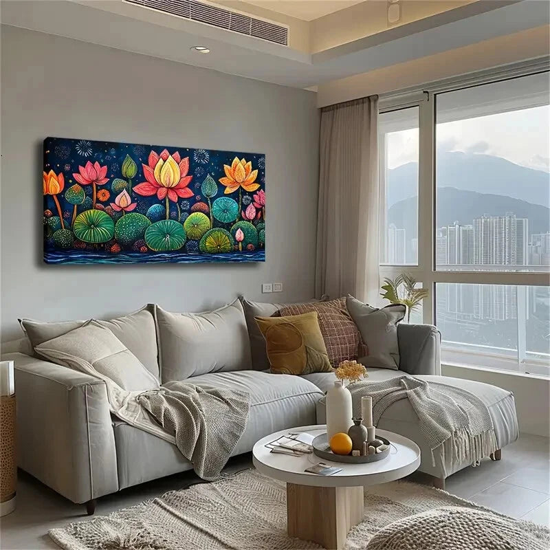 Abstract for Lotus Sky Flowers Wall Art Canvas Office Home Room Framed 120x60cm - Bella Home Decor