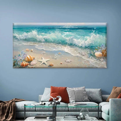Ocean Waves with Starfish Wall Art Canvas Office Home Room Framed 120x60cm