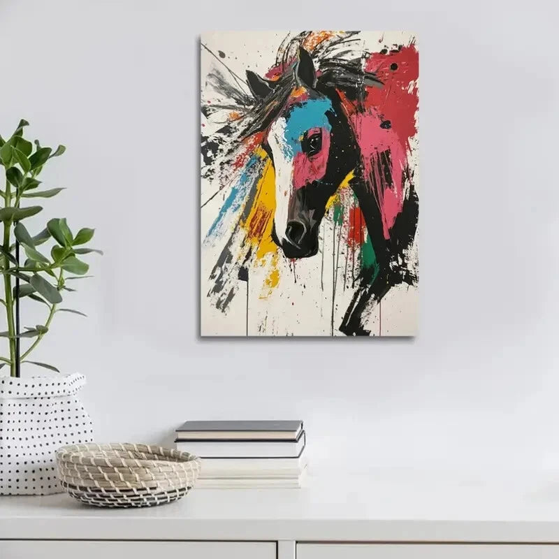 Abstract Art Energetic Horse Contemporary Log Painting 40x60cm Metal Print Ready to Hang - Bella Home Decor