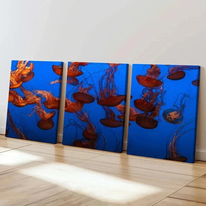 3pcs Sea Life Jellyfish Art Painting Wall Art Set Canvas Framed 60x90cm - High Quality Print 100% Australian Made Wall Canvas Ready to Hang