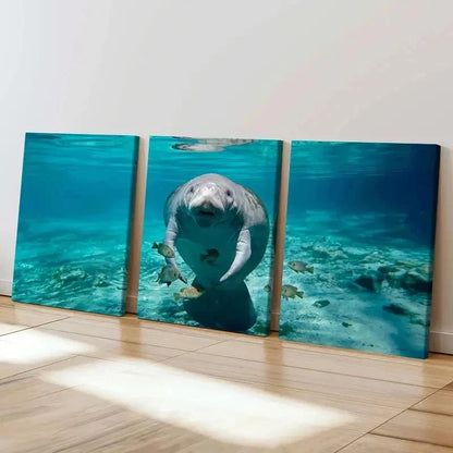 3pcs Ocean Animal Fish Manatee Decor Wall Art Set Canvas Framed 60x90cm - High Quality Print 100% Australian Made Wall Canvas Ready to Hang