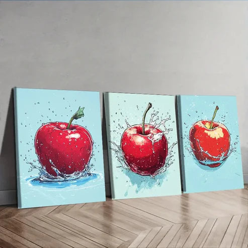 3pcs an apple being thrown Wall Art Set Canvas Unframed - High Quality Print 100% Australian Made Wall Canvas - Bella Home Decor