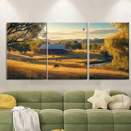 3pcs Triptych of Pastoral Scenery Australia Wall Art Set Canvas Framed 40x60cm - High Quality Print 100% Australian Made Wall Canvas Ready to Hang