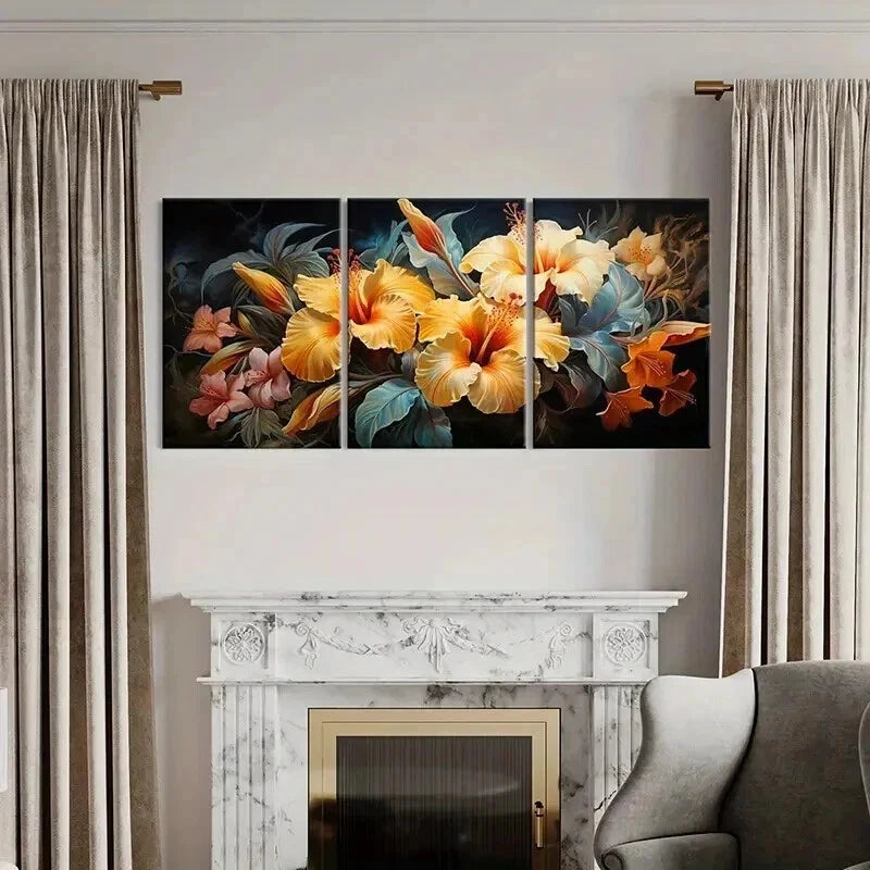 3pcs Floral Art Yellow Flowers Painting Wall Art Set Canvas Framed 40x60cm - High Quality Print 100% Australian Made Wall Canvas Ready to Hang - Bella Home Decor