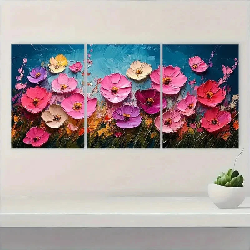 3pcs Vibrant Pink & Yellow Flowers GH  Wall Art Set Canvas Framed 60x90cm - High Quality Print 100% Australian Made Wall Canvas Ready to Hang - Bella Home Decor
