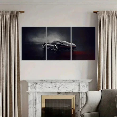 3pcs Modern Dark Toned Sports Car Design Wall Art Canvas Unframed - High Quality Print 100% Australian Made Wall Canvas