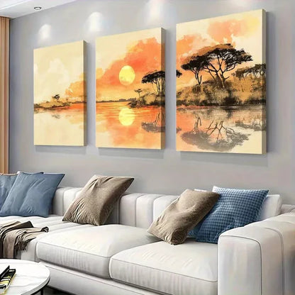 3pcs Serene Nature African Sunset Landscape Wall Art Set Canvas Unframed - High Quality Print 100% Australian Made Wall Canvas