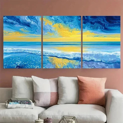 3pcs Sunset landscape Yellow Instant Wall Art Set Canvas Unframed - High Quality Print 100% Australian Made Wall Canvas