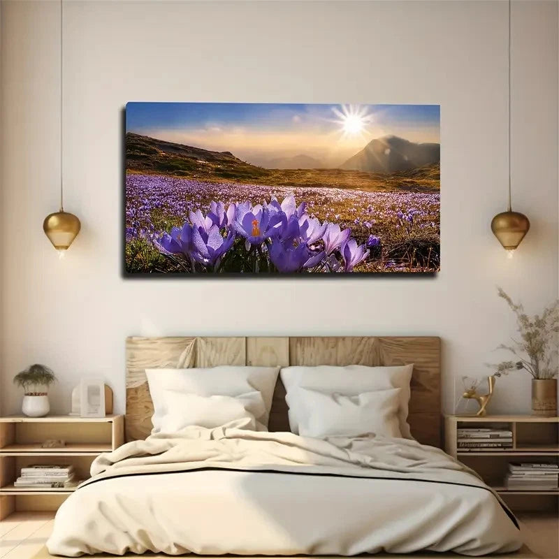 Blooming Purple Flowers Wall Art Canvas Office Home Room Framed 120x60cm