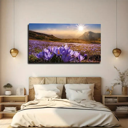 Blooming Purple Flowers Wall Art Canvas Office Home Room Framed 120x60cm