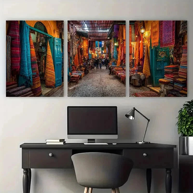 3pcs Colorful Textiles & Lush Greenery Perfect Wall Art Set Canvas Framed 50x70cm - High Quality Print 100% Australian Made Wall Canvas Ready to Hang - Bella Home Decor