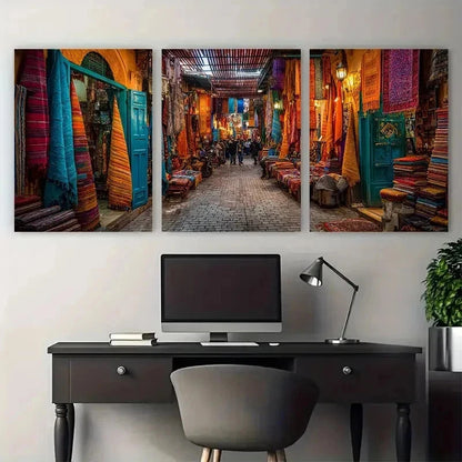 3pcs Colorful Textiles & Lush Greenery Perfect Wall Art Set Canvas Framed 50x70cm - High Quality Print 100% Australian Made Wall Canvas Ready to Hang - Bella Home Decor