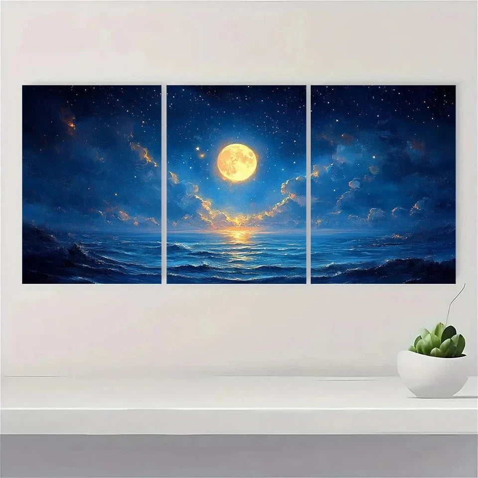 3pcs Moon and Star Dark Academic Style Metal Print Ready to Hang Art - Bella Home Decor
