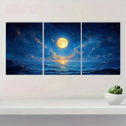 3pcs Moon and Star Dark Academic Style Metal Print Ready to Hang Art - Bella Home Decor