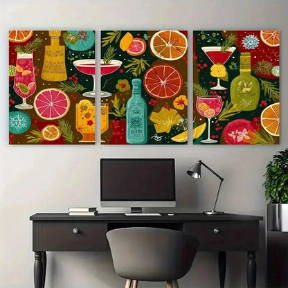 3pcs Eat Drink And Be Merry Trendy Perfect Wall Art Set Canvas Framed 50x70cm - High Quality Print 100% Australian Made Wall Canvas Ready to Hang - Bella Home Decor