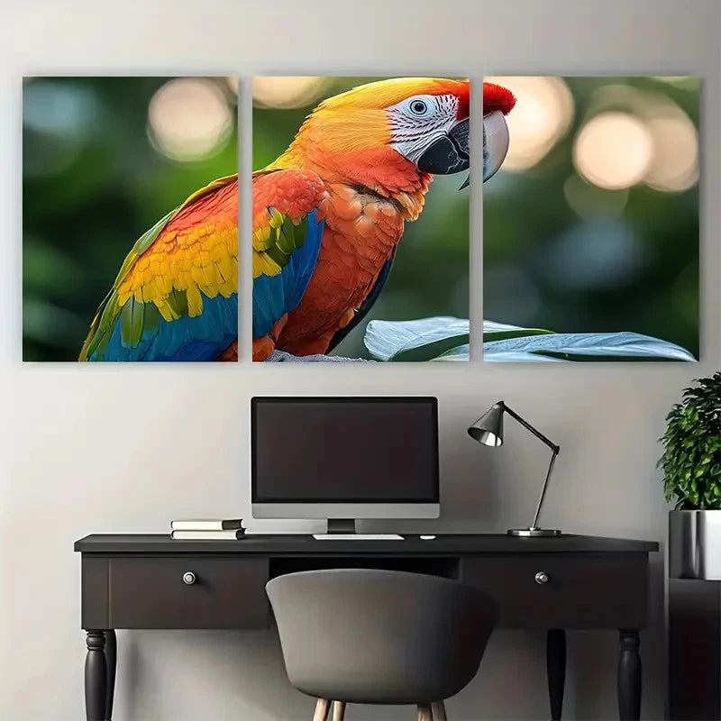 3pcs Vibrant Yellow Parrot Decor Wall Art Set Canvas Framed 40x60cm - High Quality Print 100% Australian Made Wall Canvas Ready to Hang - Bella Home Decor