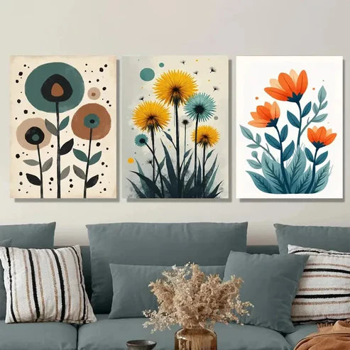 3pcs Modern Minimalist Floral Abstract Wall Art Set Canvas Unframed - High Quality Print 100% Australian Made Wall Canvas