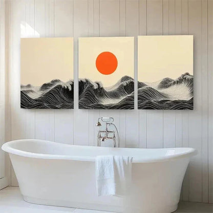 3pcs Black & White Ocean Waves Vibrant Perfect Wall Art Set Canvas Unframed - High Quality Print 100% Australian Made Wall Canvas - Bella Home Decor