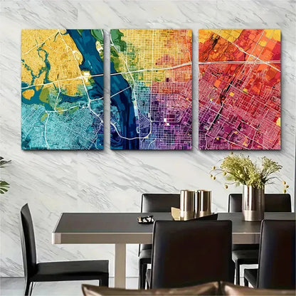 3pcs Tampa Map Florida Décor Street Perfect Wall Art Set Canvas Framed 40x60cm - High Quality Print 100% Australian Made Wall Canvas Ready to Hang