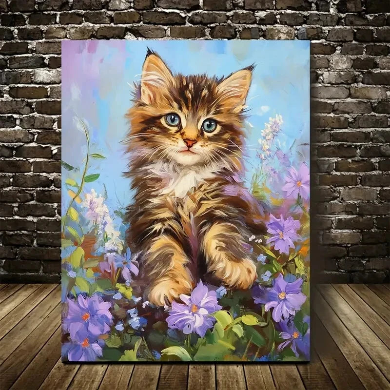 Flowers And Plants Cute Maine Coon Kitten 40x60cm Metal Print Ready to Hang