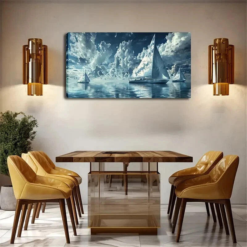 Tranquil Winter Seascape Décor Wall Art Canvas Office Home Room Framed 120x60cm - Bella Home Decor