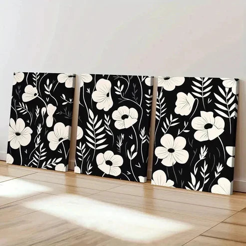 3pcs Elegant Black & White Floral Prints Wall Art Canvas Unframed - High Quality Print 100% Australian Made Wall Canvas