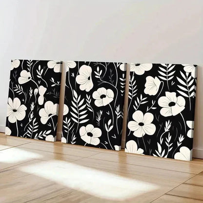 3pcs Elegant Black & White Floral Prints Wall Art Canvas Unframed - High Quality Print 100% Australian Made Wall Canvas