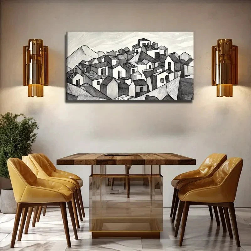 Black White Country House Wall Art Canvas Office Home Room Framed 120x60cm