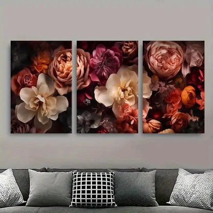 3pcs Dark Romantic Burgundy Peony Metal Print Ready to Hang Art