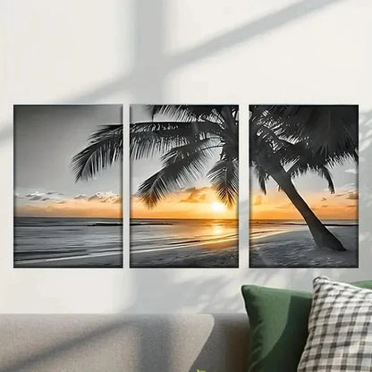 3pcs Serene Beach Sunset with Palm Tree Wall Art Canvas Unframed - High Quality Print 100% Australian Made Wall Canvas