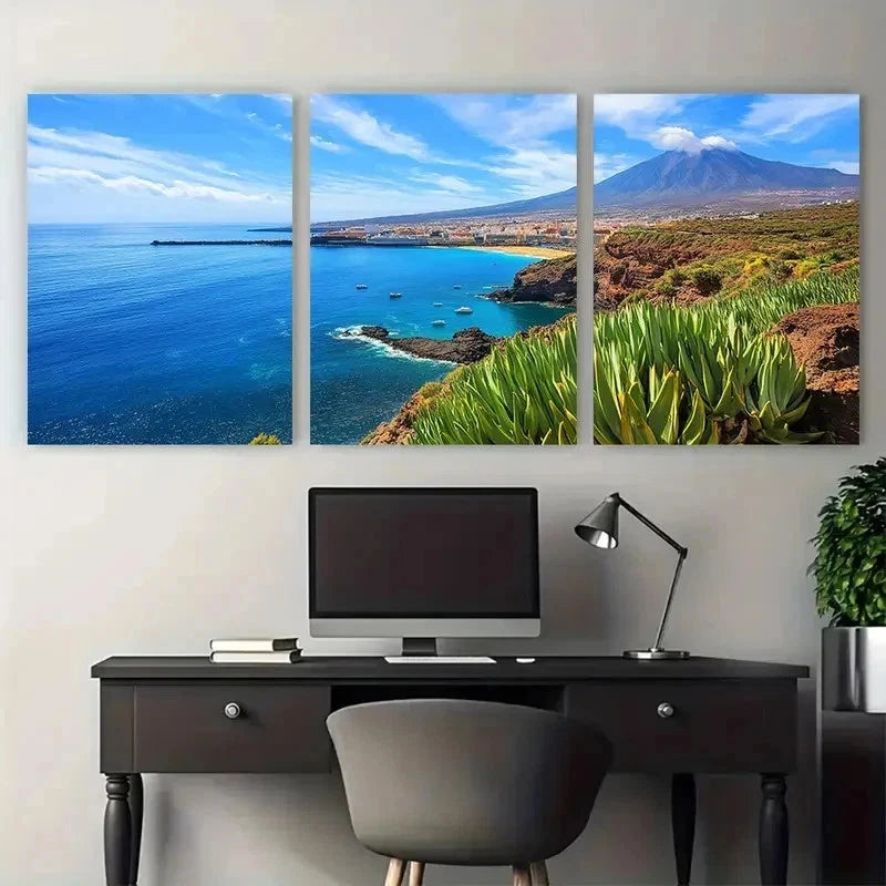 3pcs Vibrant Beach & Mountain Paint Perfect Wall Art Set Canvas Framed 50x70cm - High Quality Print 100% Australian Made Wall Canvas Ready to Hang