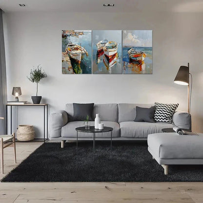 3pcs Abstract Coastal Scene Boat Metal Print Ready to Hang Art - Bella Home Decor