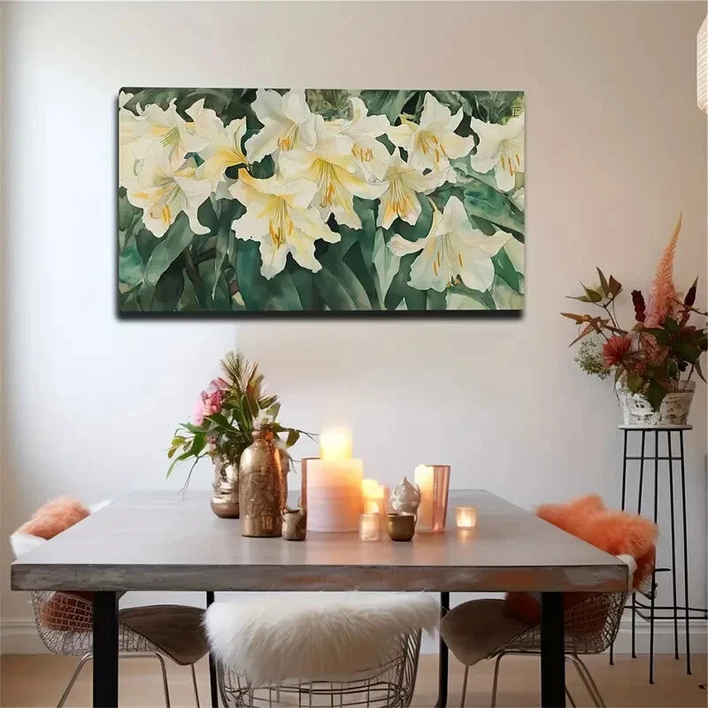 Blooming Light Yellow Lilies Wall Art Canvas Office Home Room Framed 120x60cm - Bella Home Decor
