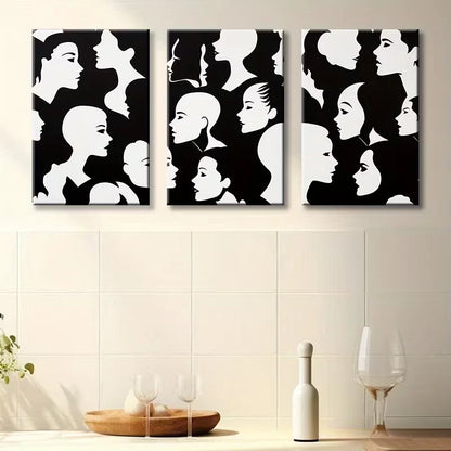 3pcs Luxurious Black and white face Wall Art Set Canvas Framed 60x90cm - High Quality Print 100% Australian Made Wall Canvas Ready to Hang
