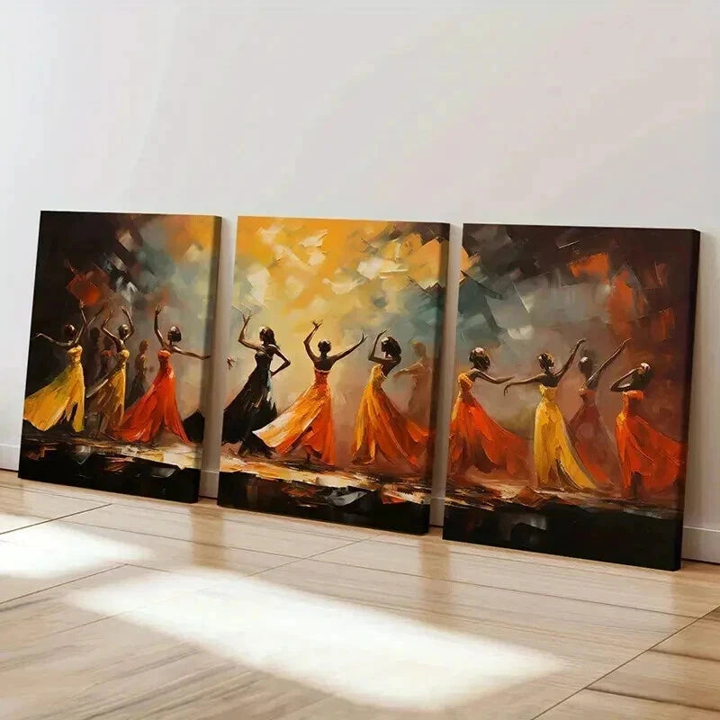 3pcs Vintage Beautiful Dancing At Party Wall Art Set Canvas Framed 40x60cm - High Quality Print 100% Australian Made Wall Canvas Ready to Hang