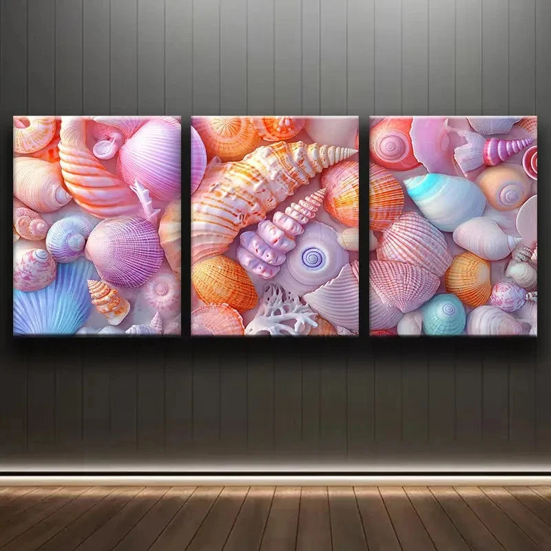 3pcs Colorful Seashell Collection Wall Art Set Canvas Framed 50x70cm - High Quality Print 100% Australian Made Wall Canvas Ready to Hang - Bella Home Decor